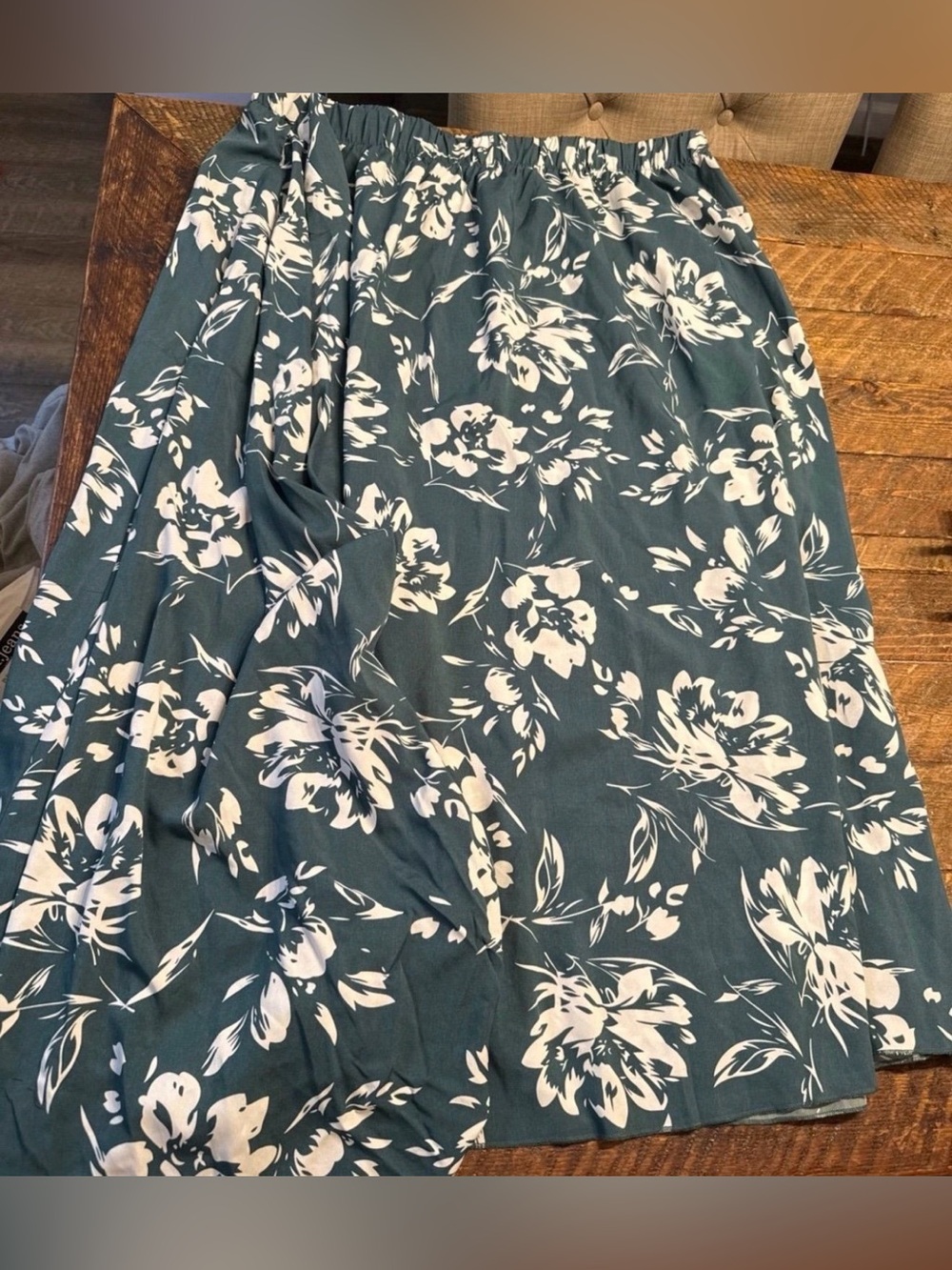 Teal Floral Maxi Skirt - Women's Elastic Waist (Size 3XL)